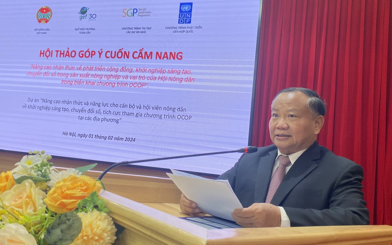 Đồng chí Đinh Khắc Đính- Phó Chủ tịch Ban Chấp hành Trung ương Hội Nông dân Việt Nam phát biểu tại Hội thảo