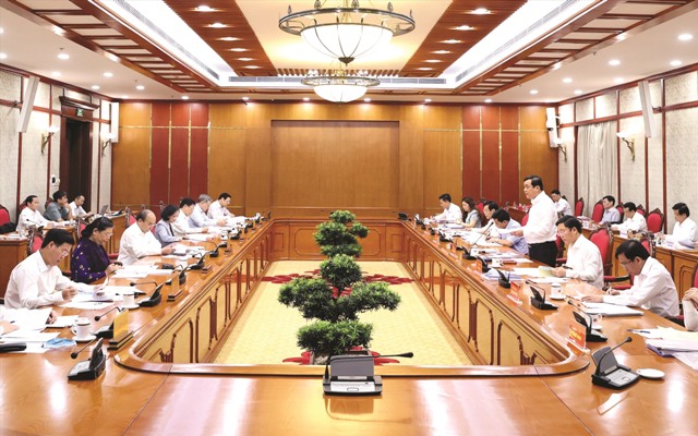 Quang cảnh buổi làm việc của Bộ Chính trị, Ban Bí thư với Ban Thường vụ Tỉnh ủy Quảng Nam về công tác chuẩn bị Đại hội đại biểu Đảng bộ tỉnh nhiệm kỳ 2020 - 2025.