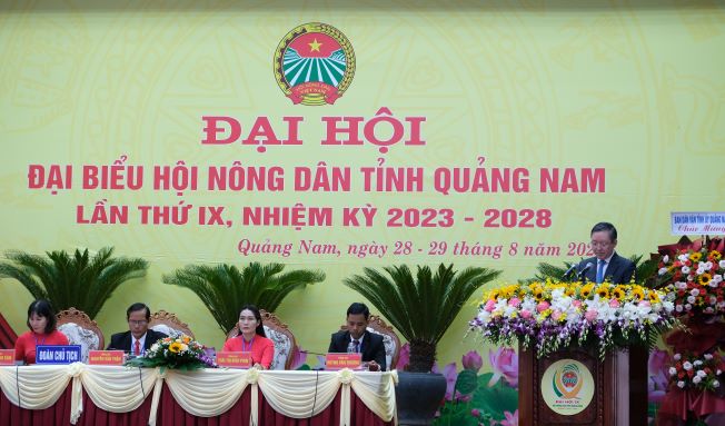 Đồng chí Lương Quốc Đoàn phát biểu tại Đại hội đại biểu HND tỉnh Quảng Nam lần thứ IX, nhiệm kỳ 2023 - 2028