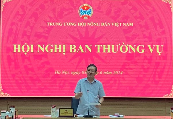 Đồng chí Lương Quốc Đoàn – Uỷ viên Trung ương Đảng, Bí thư Đảng đoàn, Chủ tịch Ban Chấp hành Trung ương Hội Nông dân Việt Nam phát biểu tại Hội nghị